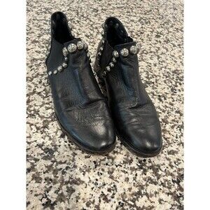 Bendito Pie Women's Black Silver Studded Leather Ankle Boots Booties EU 39